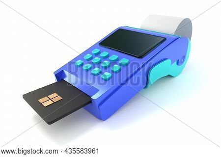 Terminal In Perspective View 3d Rendered Illustration. Realistic Electronic Machine For Withdrawn Mo