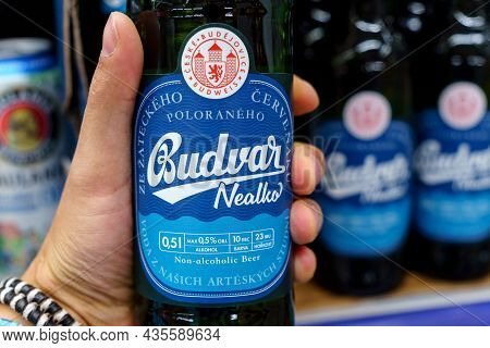 Volzhsky, Russia-september 21, 2021: Bottles Of Budvar Nealko Non-alcoholic, Produced In Ceske Budej