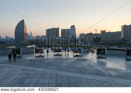 Baku, Azerbaijan - November 12, 2019: View Of Shah Ismail Khatai Avenue From The Heydar Aliyev Cente