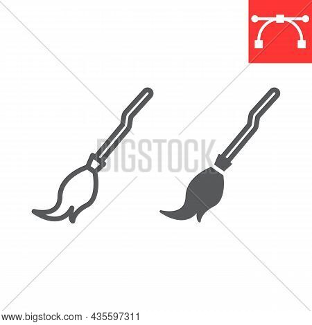 Witch Broom Line And Glyph Icon, Holiday And Halloween, Broom Vector Icon, Vector Graphics, Editable