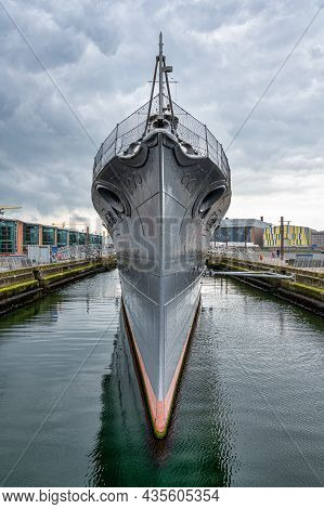 Belfast, N.ireland- Sept 4, 2021: The Bow Of Hms Caroline Which Is Now Part Of The Royal Navy Nation