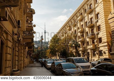 Baku, Azerbaijan - November 13, 2019: Adil Isgandarov Street In Baku. Nice Quiet And Narrow Street I