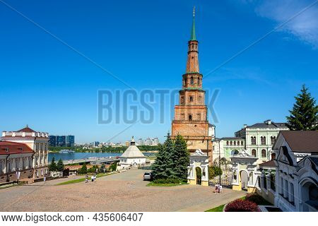 Kazan Kremlin In Summer, Tatarstan, Russia. This Place Is Tourist Attraction Of Kazan. View Of Leani
