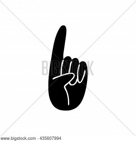 Cartoon One Thumbs Up. Black Silhouette Of A Hand On A White Background With A Forefinger. Vector St