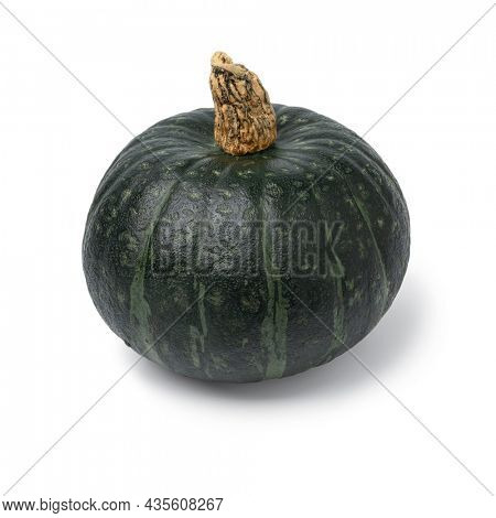 Single green whole Kabocha pumkin isolated on white background 