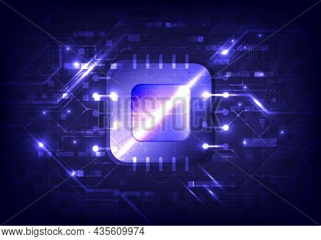 Abstract Hi-tech Background. Virtual Reality High Technology. Circuit Board And Chip Of Hardware Eng