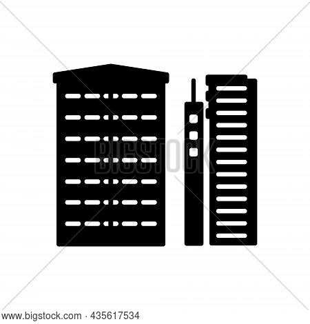 Skyscraper In Male Glyph Icon. Maldives Construction. Coral Island. Exotic Vacation. Black Filled Sy
