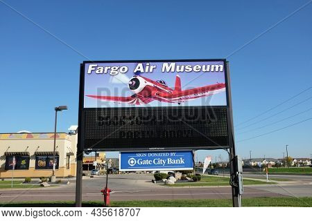 FARGO, NORTH DAKOTA - 4 OCT 2021: Sign at the Fargo Air Museum is located at Hector International Airport.