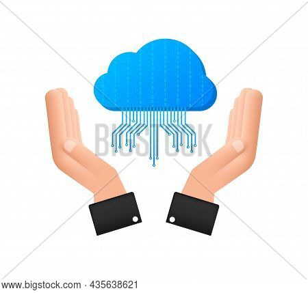 Ftp File Transfer Icon On Hands. Ftp Technology Icon. Transfer Data To Server. Vector Illustration.