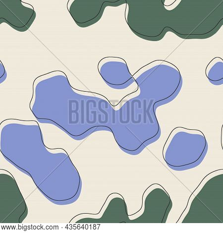 Seamless Abstract Organic Blog Shapes In Various Colors With Offset Outline Surface Pattern Design F