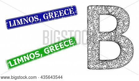 Net Beta Greek Symbol Image, And Limnos, Greece Blue And Green Rectangular Corroded Stamp Seals. Pol