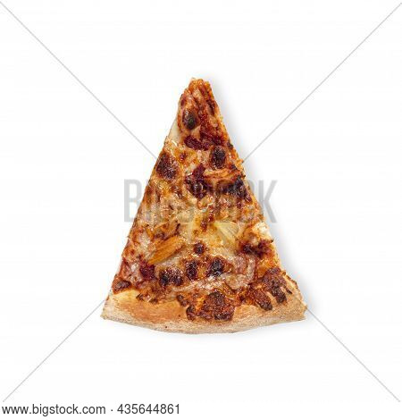 Slice Of Hawaii Pizza Isolated On White. Top View On Hawaii Pizza. Concept For Italian Food, Street 