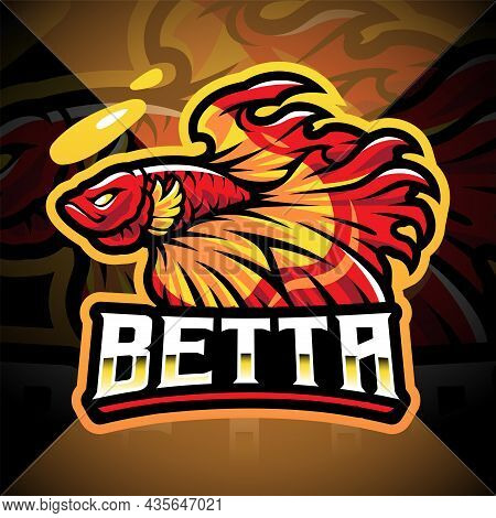 Betta Fish Esport Mascot Logo With Text