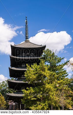 View Of Five Storied Pagoda Of Kofukuji Temple In Nara. Beauty Japan Cityscape