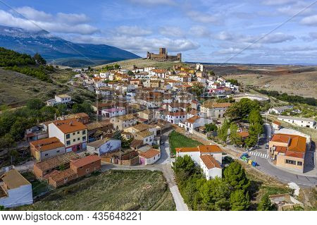 Trasmoz, Spain - November 6, 2021: Panoramic Aerial View Of Trasmoz Castle, 13th Century Medieval Fo