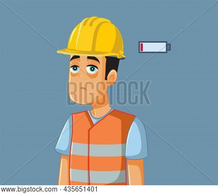 Overworked Exhausted Construction Worker Vector Cartoon Illustration