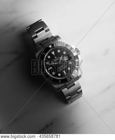 Bangkok, Thailand - July 14, 2021: Rolex Submariner Watch Is Equipped With A Ceramic Bezel With Func