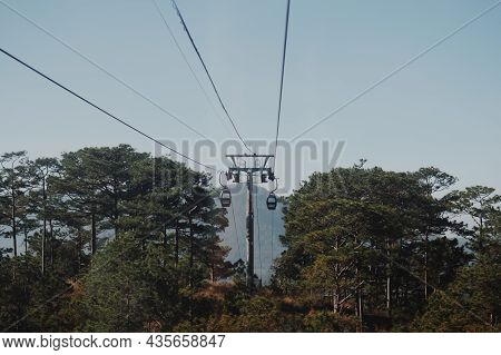Circulating Cable Car Between Dalat Bus Station And Robin Hill Truc Lam Vietnam. Intermediate Suppor