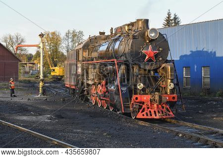 Sortavala, Russia - October 07, 2021: Soviet Mainline Freight Steam Locomotive 