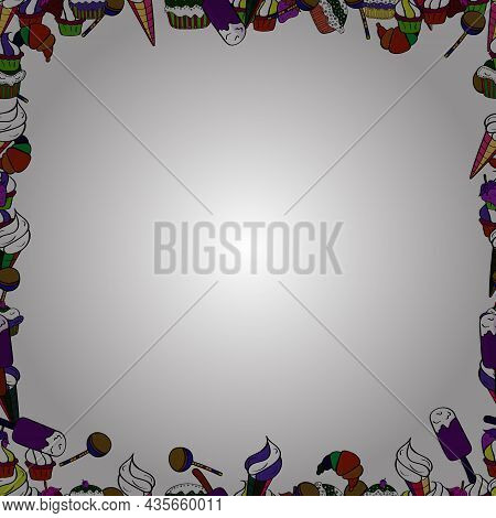 Doodle Frame Consists Of White, Red And Black Border. Vector Background With Hand Drawn Frame Doodle