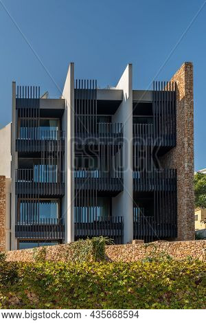 Cas Catala, Spain; October 03 2021: Building Of Contemporary Architecture Made Of Stone And Iron, In