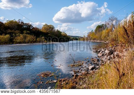 Autumn Landscape: The Khor River Near The Village Of Khor Of The Khabarovsk Territory Of Russia