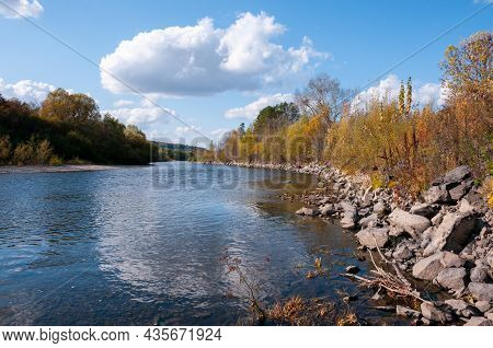Autumn Landscape: The Khor River Near The Village Of Khor Of The Khabarovsk Territory Of Russia