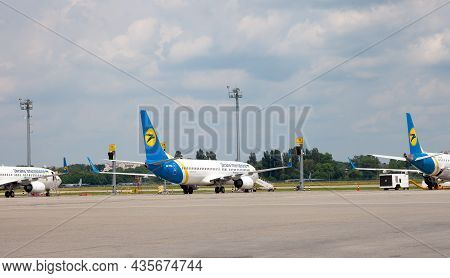 Kyiv, Ukraine - June 23, 2020: Ukraine International Airlines Boeing 737-800. The Plane Lands At The