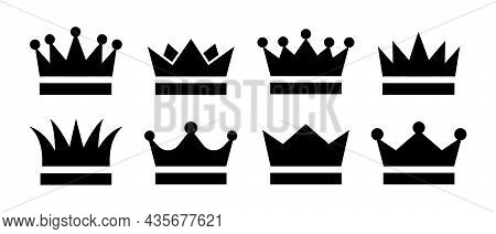 Crown Icons Set Black Silhouettes. Crown King Premium Quality Symbol Collection. Stock Vector Elemen