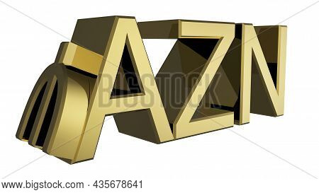 Gilded Azn Manat Symbol Of Azerbaijan On A White Background. Finance Concept. Rendering 3d. Isolated