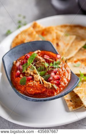Muhammara, Roasted Bell Pepper Spread, Served With Roti