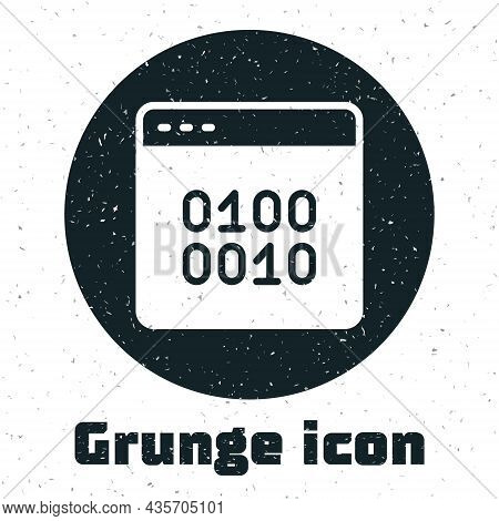 Grunge Binary Code Icon Isolated On White Background. Monochrome Vintage Drawing. Vector