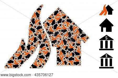 Vector Burn House Composition Is Organized From Scattered Fractal Burn House Icons. Fractal Mosaic F