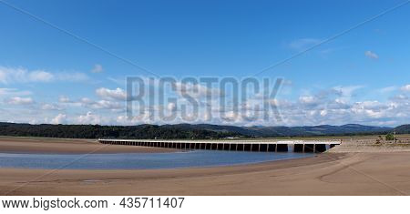 Panoramic View Of The Beach At Arnside With The Leven Railway Viaduct And River In The South Lakes A