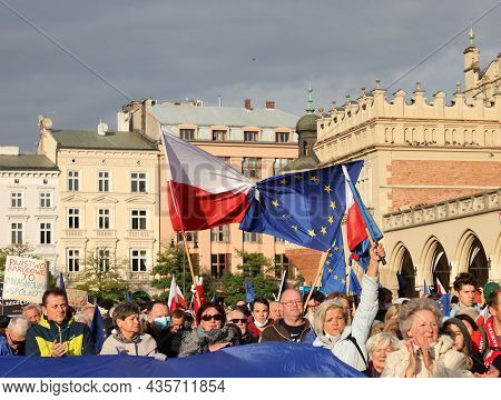 Cracow; Poland - Oct 10; 2021: We Stay; The Government Leaves! People Protest Against The Verdict Of