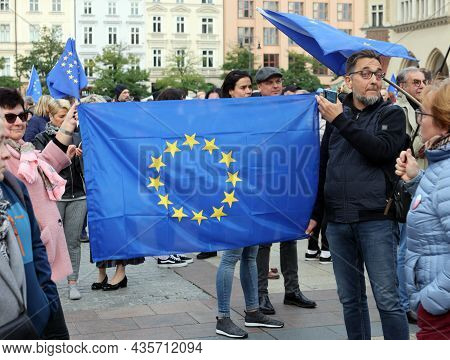 Cracow; Poland - Oct 10; 2021: We Stay; The Government Leaves! People Protest Against The Verdict Of