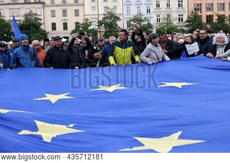 Cracow; Poland - Oct 10; 2021: We Stay; The Government Leaves! People Protest Against The Verdict Of