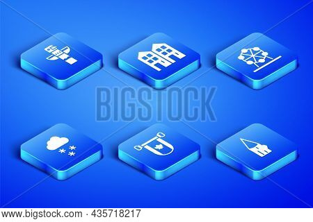 Set Wooden Log, Canadian Totem Pole, Pennant Canada, Cloud With Snow, House And Ferris Wheel Icon. V