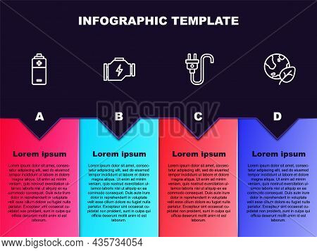 Set Line Battery, Check Engine, Electric Plug And Earth Globe And Leaf. Business Infographic Templat