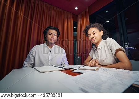 Workers Having Break And Preparing For Presentation