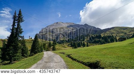 Wonderful Day For Hiking: Trail Leads To Sasso Piatto Mountain In South Tyrol, Italy. Sport And Outd