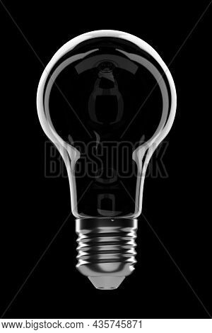 Clear Light Bulb With E27 Base On Black Background. 3d Rendering Illustration.