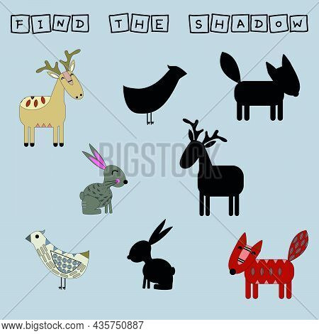 Developing Activity For Children, Find A Pair Among Identical Of  Anilmals Funny Deer, Rabbits, Fox,