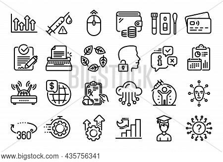 Vector Set Of Covid Test, Organic Tested And Cloud Storage Line Icons Set. Calendar Report, Money Wa