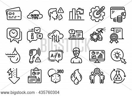 Vector Set Of Cloud Sync, Online Help And Hydroelectricity Line Icons Set. Calendar Report, Money Wa
