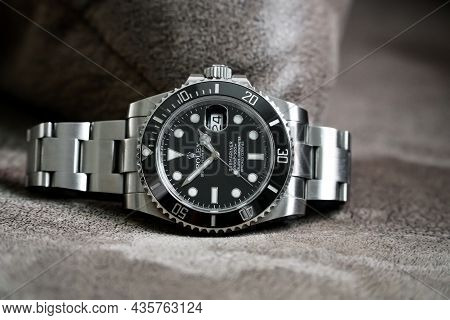 Bangkok, Thailand - July 14, 2021: Rolex Submariner Watch Is Equipped With A Ceramic Bezel With Func
