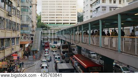 Mong Kok, Hong Kong, 13 July 2021: Hong Kong busy city street