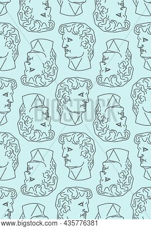 David Head Statue Pattern Seamless. Sculpture Of Michelangelo Background. Renaissance Statue. Art Ve