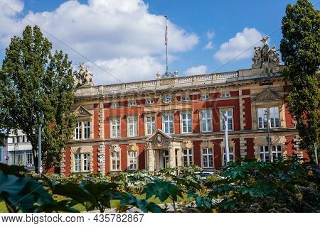 Goerlitz, Saxony, Germany, 04 September 2021: Postbank Historic Red Brick Building In Medieval City 