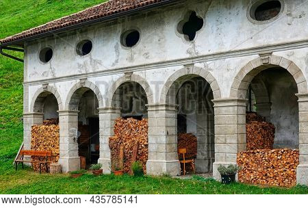 Architectural detail in Fiera di Primiero, Pale di San Martino, Trentino Alto-Adige, Italy, Europe                               